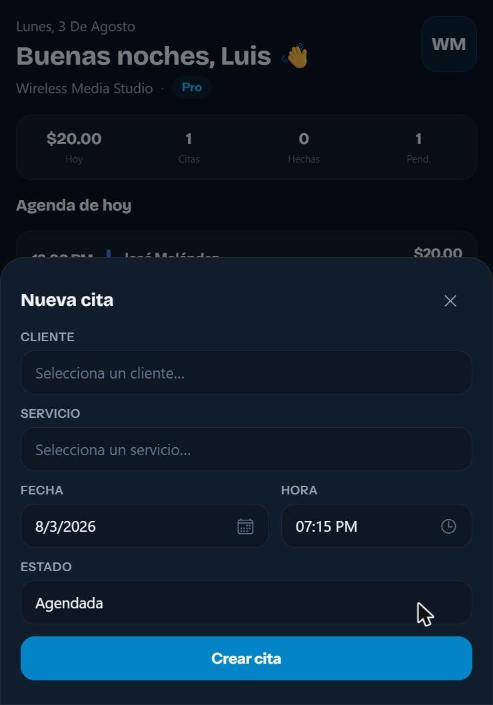 Formulario de nueva cita en Agendum
